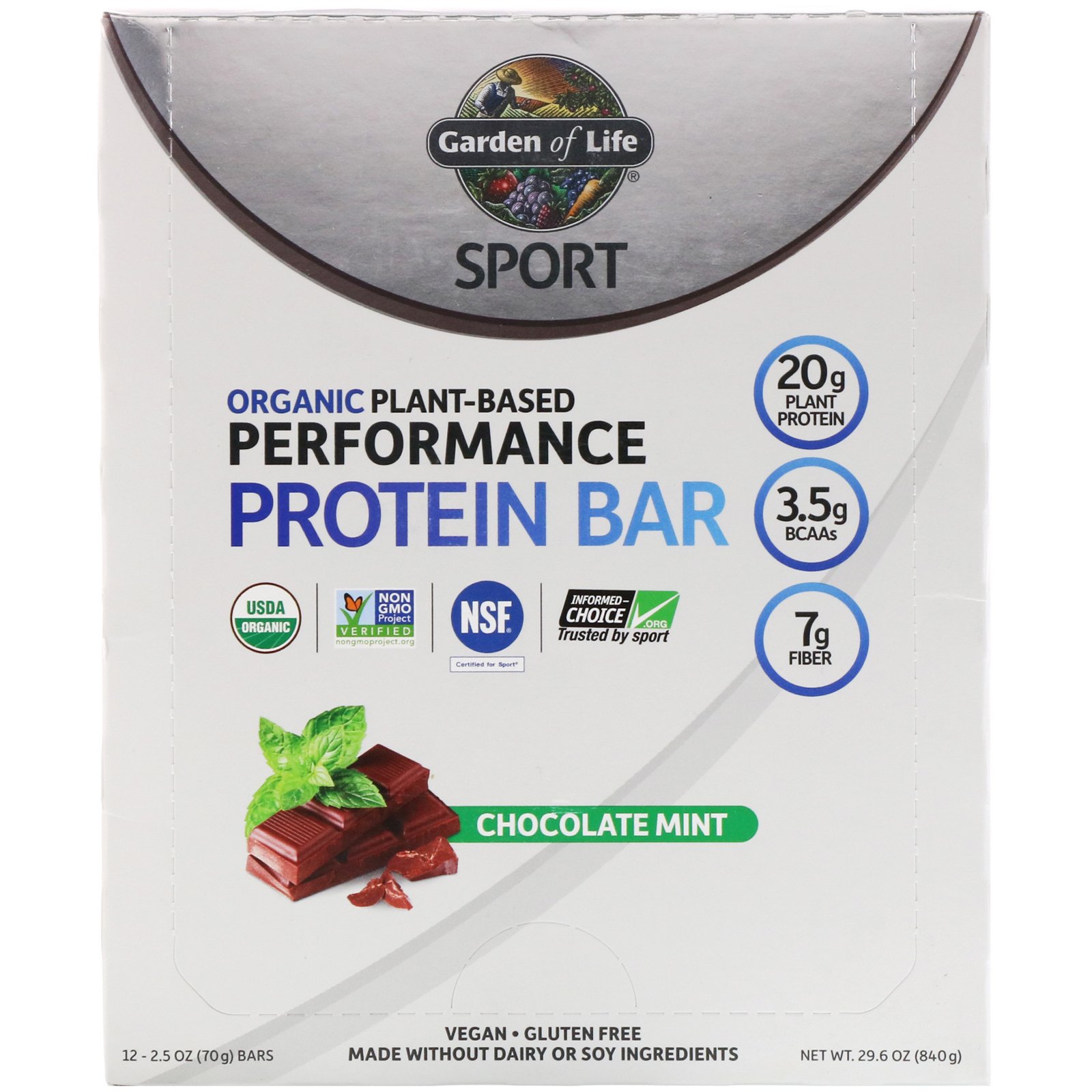 Comprar Garden of Life, Sport, Barra de Proteína Vegetal Orgânica de Alta Performance, Chocolate e Menta, 12 Barras, 70 g Cada - Imagem 2