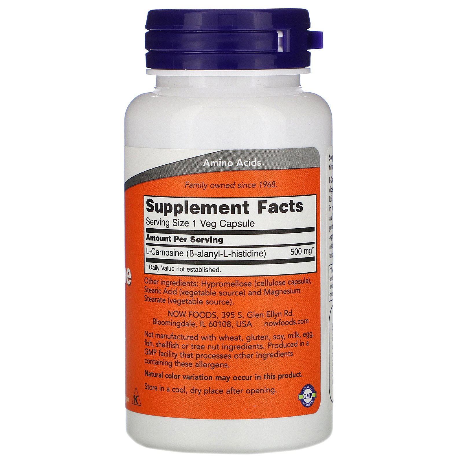 Comprar Now Foods, L-Carnosina, 500 mg, 50 Cápsulas Vegetais - Imagem 2