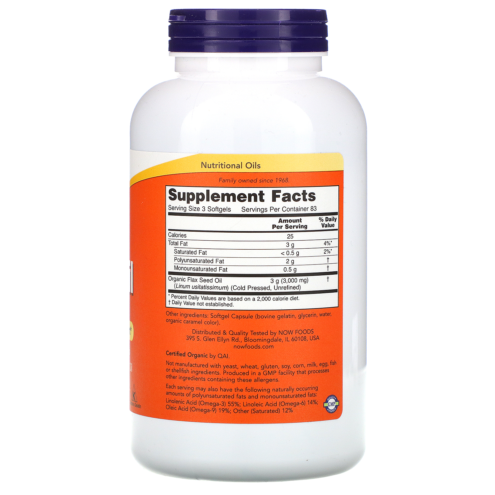 Comprar Now Foods, Flax Oil with Essential Omega-3's, 1,000 mg, 250 Softgels - Imagem 2