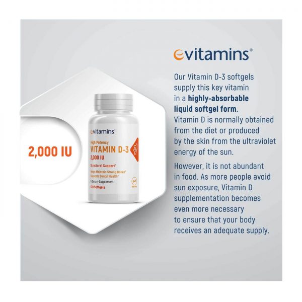 Comprar Vitamina D3 2000 IU eVitamins 120 Cápsulas em Gel - Imagem 6