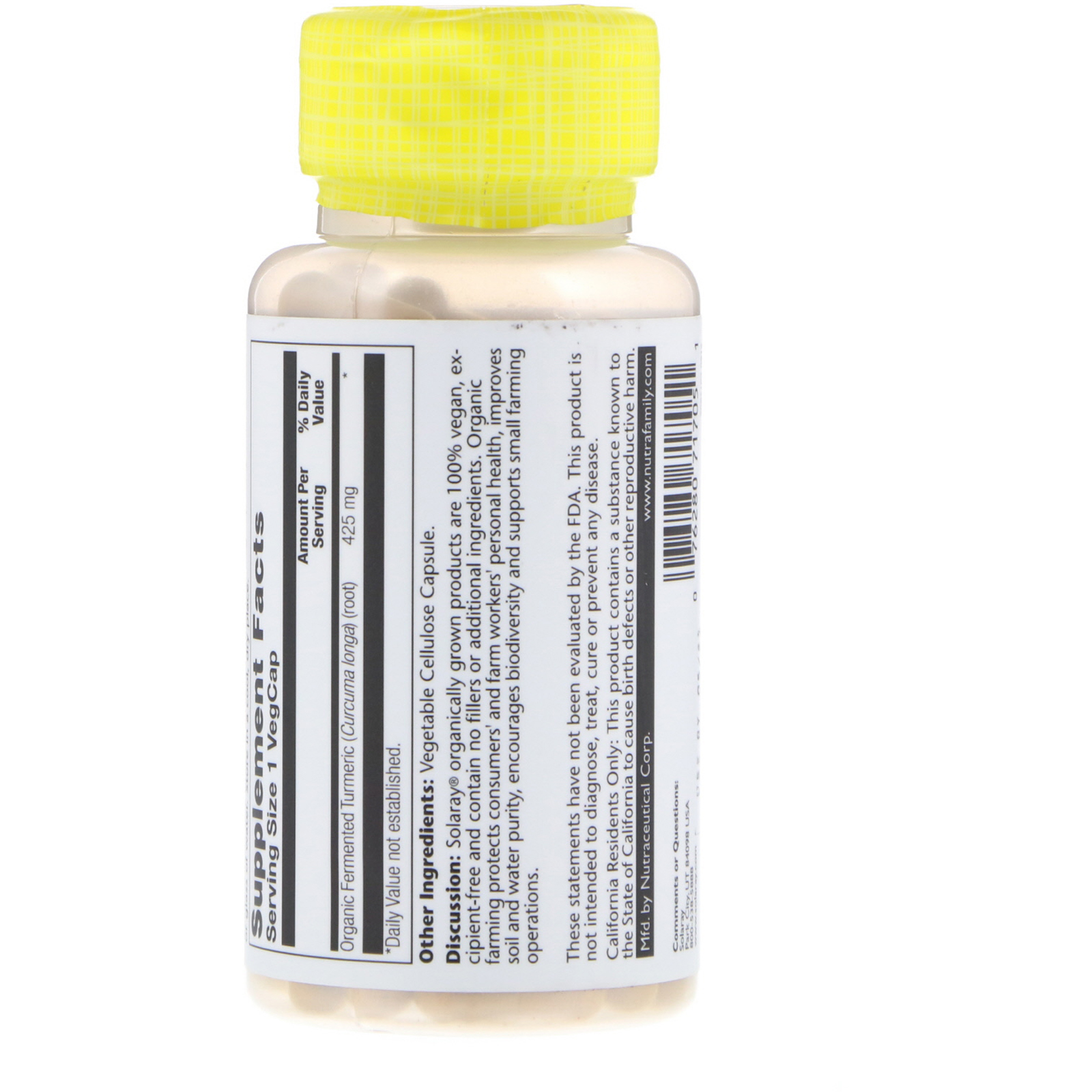 Comprar Solaray, Cúrcuma Fermentada Orgânica, 100 cápsulas vegetais - Imagem 2