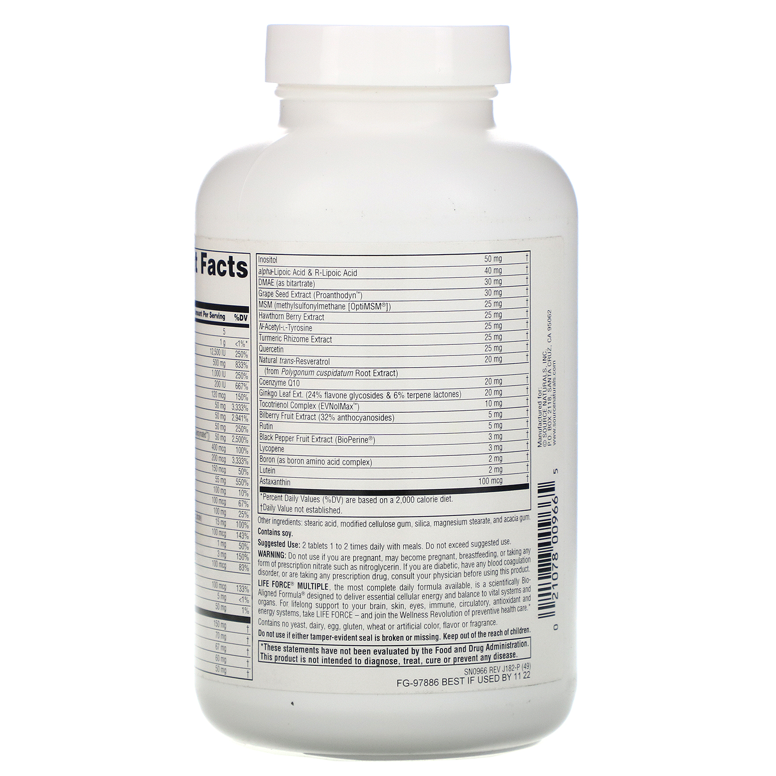 Comprar Source Naturals, Life Force Multiple, Sem Ferro, 120 Comprimidos - Imagem 2