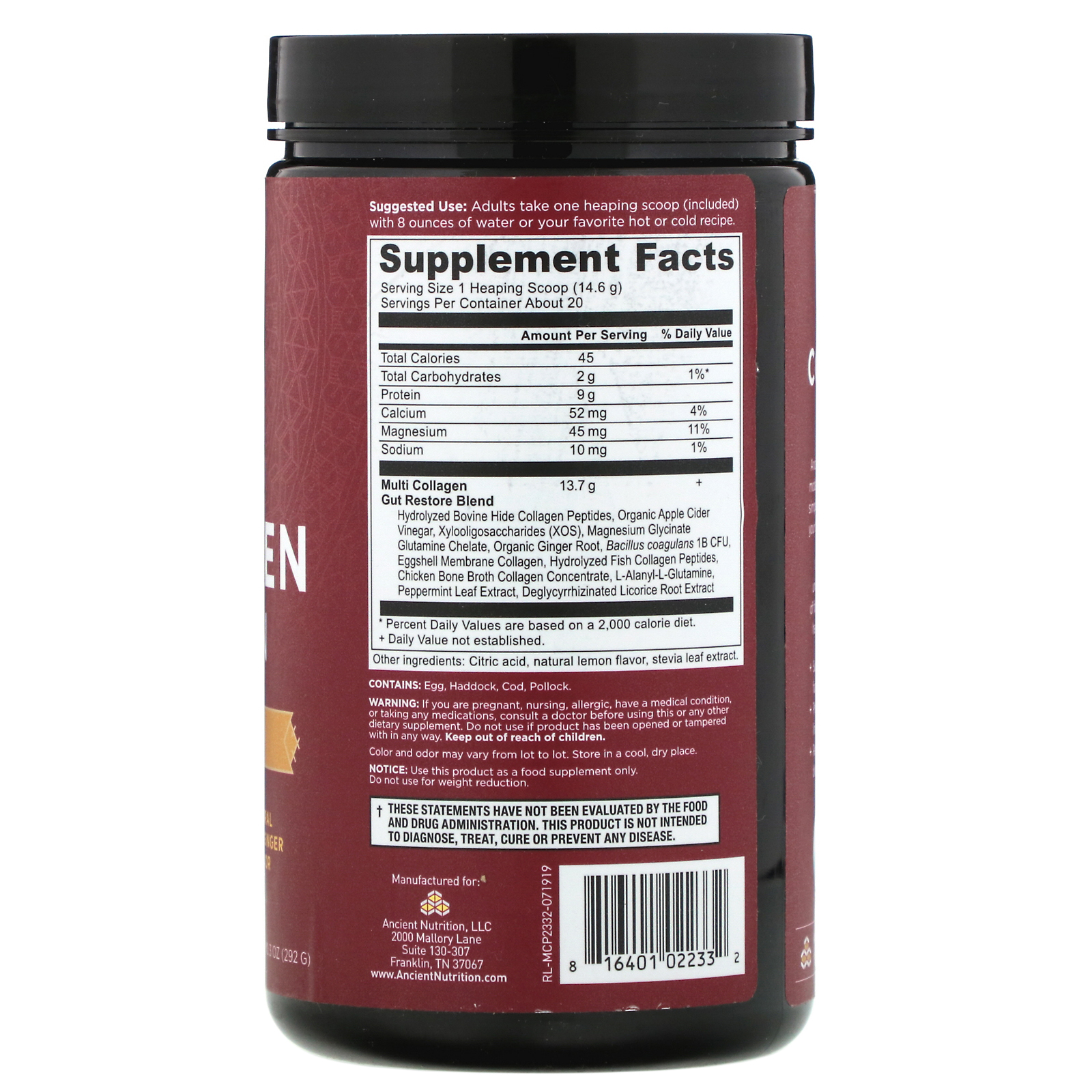 Comprar Dr. Axe / Ancient Nutrition, Multi Collagen Protein, Gut Restore, Natural Lemon Ginger, 10.3 oz (292 g) - Imagem 2