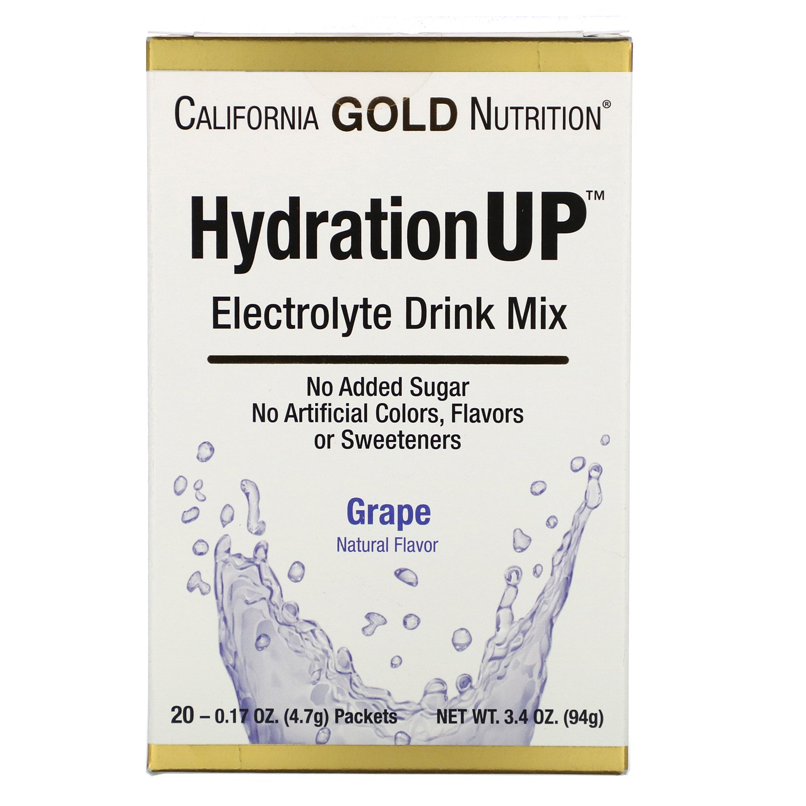 Comprar California Gold Nutrition, HydrationUP, Mistura de Bebida com Eletrólitos, Uva, 20 Pacotes, 0,17 oz (4,7 g) Cada