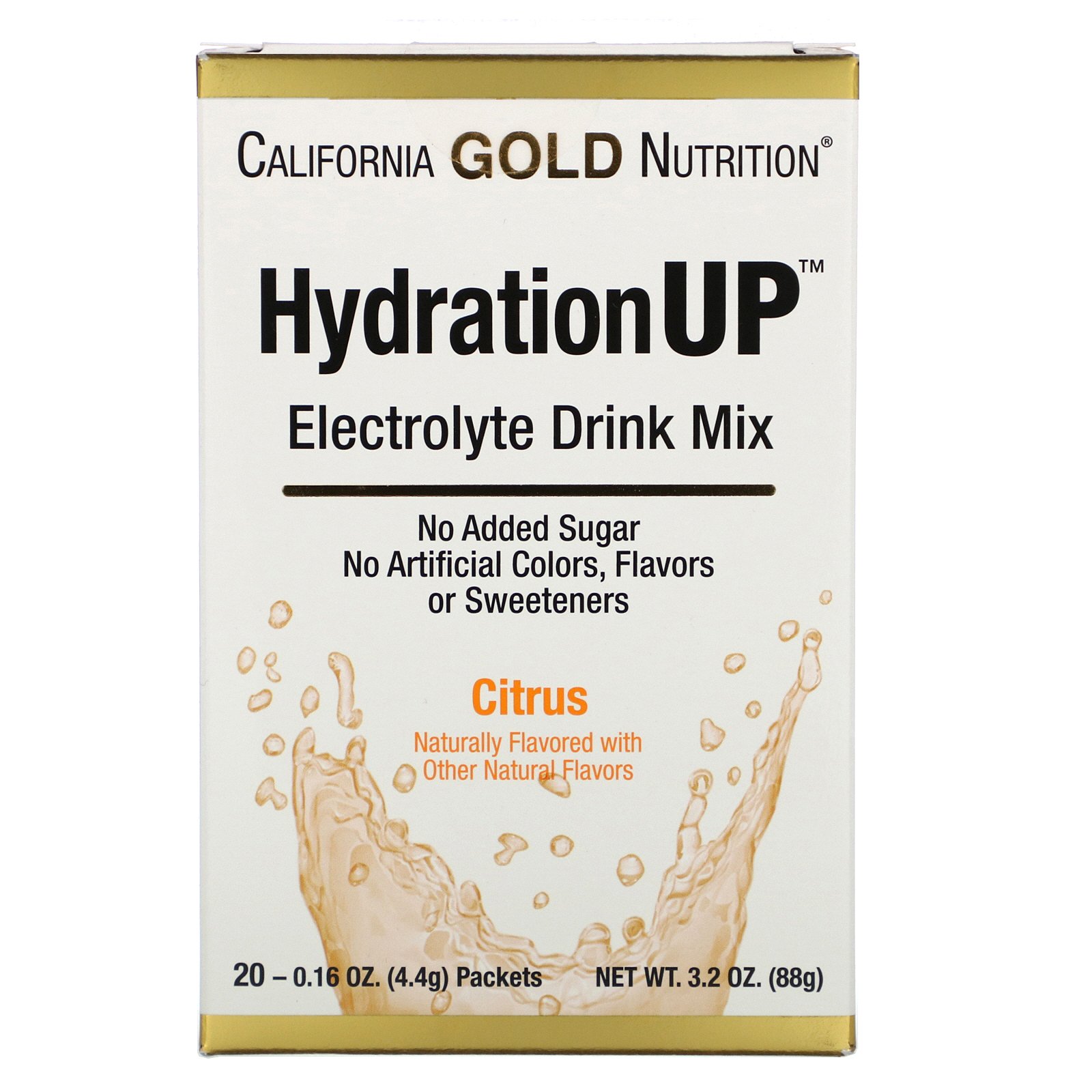 Comprar California Gold Nutrition, HydrationUP, Bebida Mix com Eletrólitos, Cítrico, 20 Envelopes, 4,4 g (0,16 oz) Cada