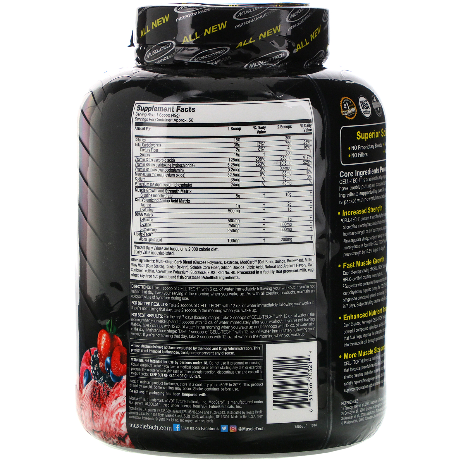 Comprar Muscletech, Performance Series, CELL-TECH, The Most Powerful Creatine Formula, Fruit Punch, 6.00 lb (2.72 kg) - Imagem 2