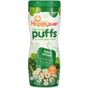 Comprar Happy Family Organics, Superfood Puffs, Veggie, Fruit & Grain, Couve e Espinafre, 60 g (2,1 oz)