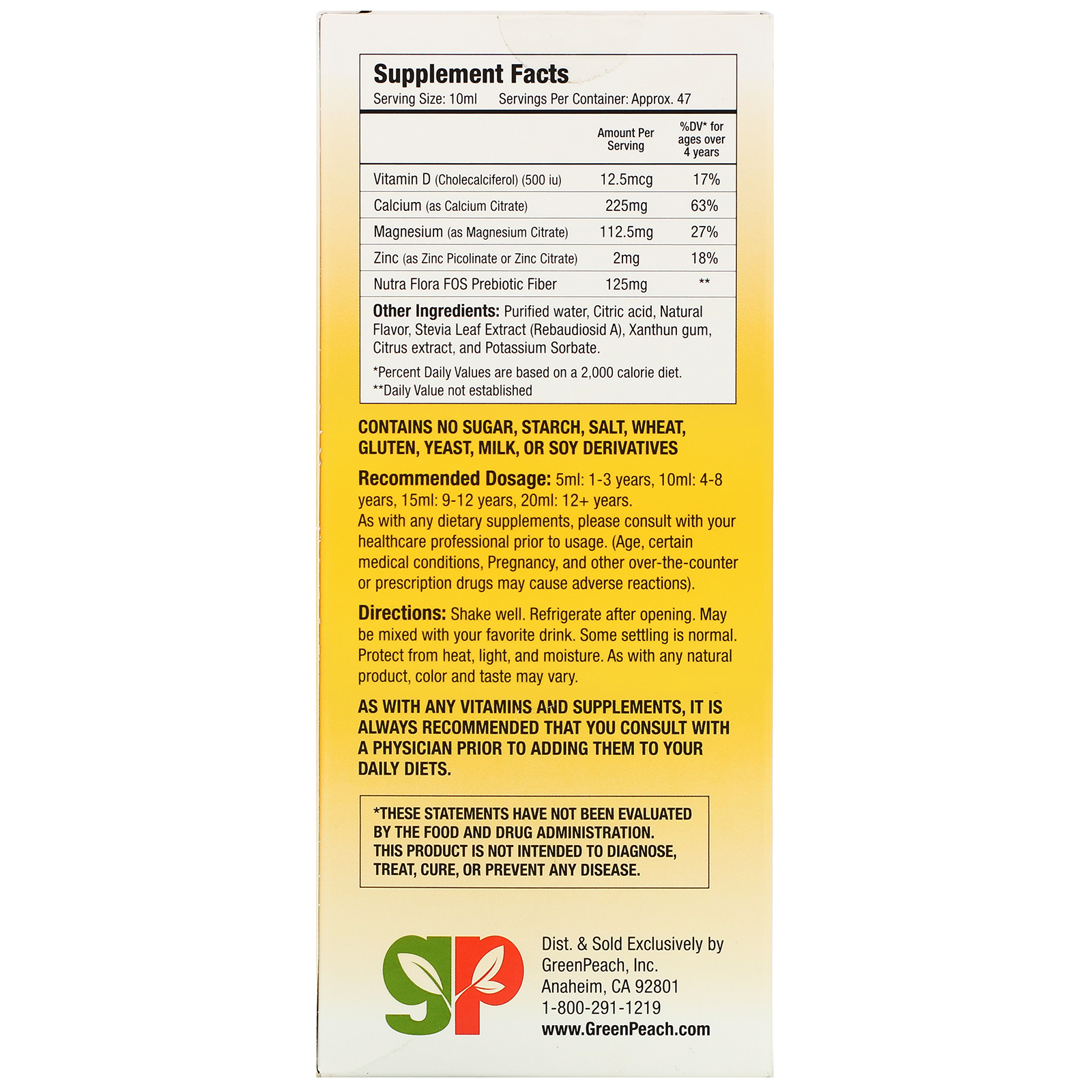 Comprar GreenPeach, Calcium Magnesium + Zinc, Orange Flavor, 16 fl oz (473 ml) - Imagem 2