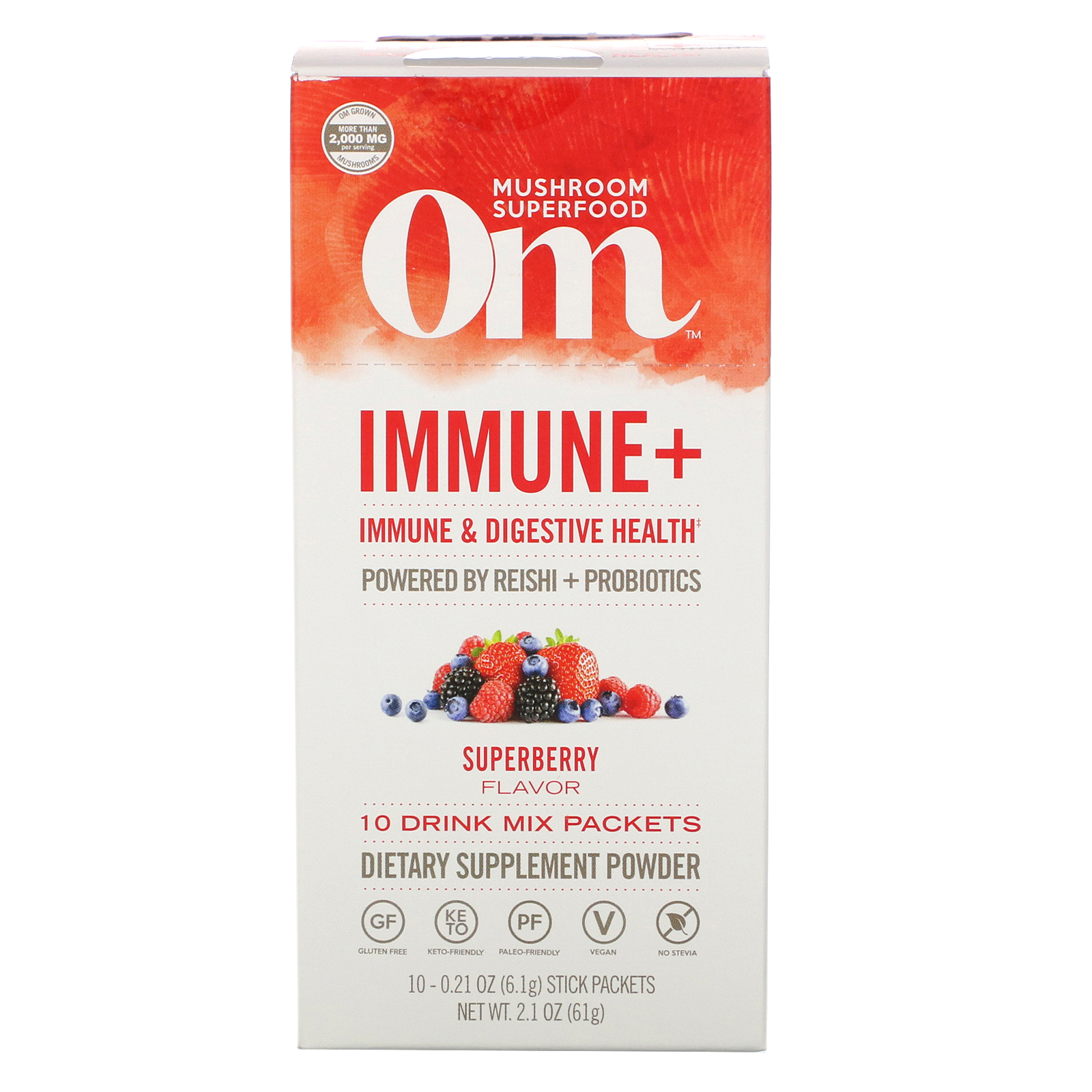 Comprar Organic Mushroom Nutrition, Immune+, Immune & Digestive Health, Superberry, 10 Packets, 0.21 oz (6.1 g) Each