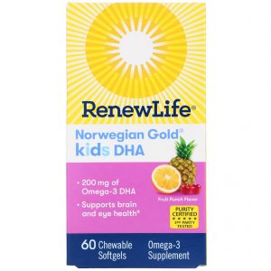 Comprar Renew Life, Norwegian Gold, Kids DHA, Fruit Punch Flavor, 200 mg, 60 Chewable Softgels