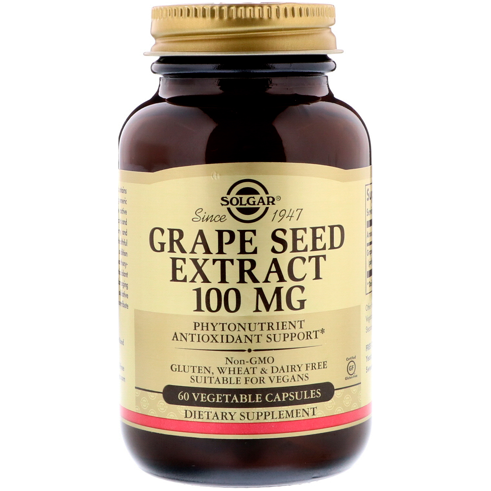 Comprar Solgar, Extrato de Semente de Uva, 100 mg, 60 Cápsulas Vegetais