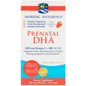 Comprar Nordic Naturals, DHA Pré-Natal, Morango, 500 mg, 90 Cápsulas Softgel