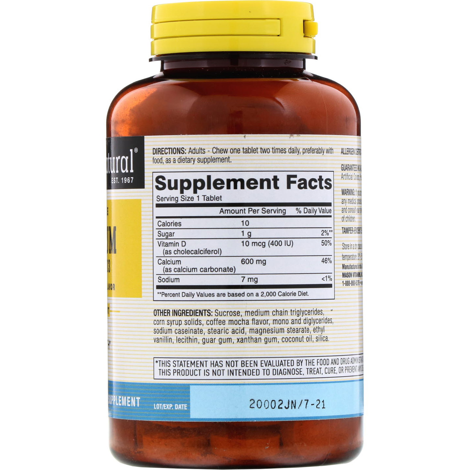 Comprar Mason Natural, Chewable Calcium + D3, Coffee Mocha Flavor, 600 mg, 100 Chewables - Imagem 2