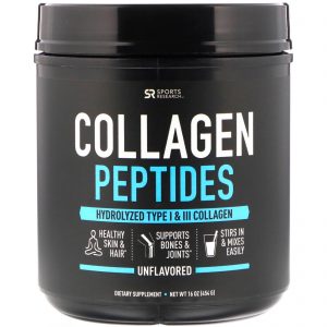 Comprar Sports Research, Peptídeos de Colágeno, Sem Sabor, 454 g (16 oz)