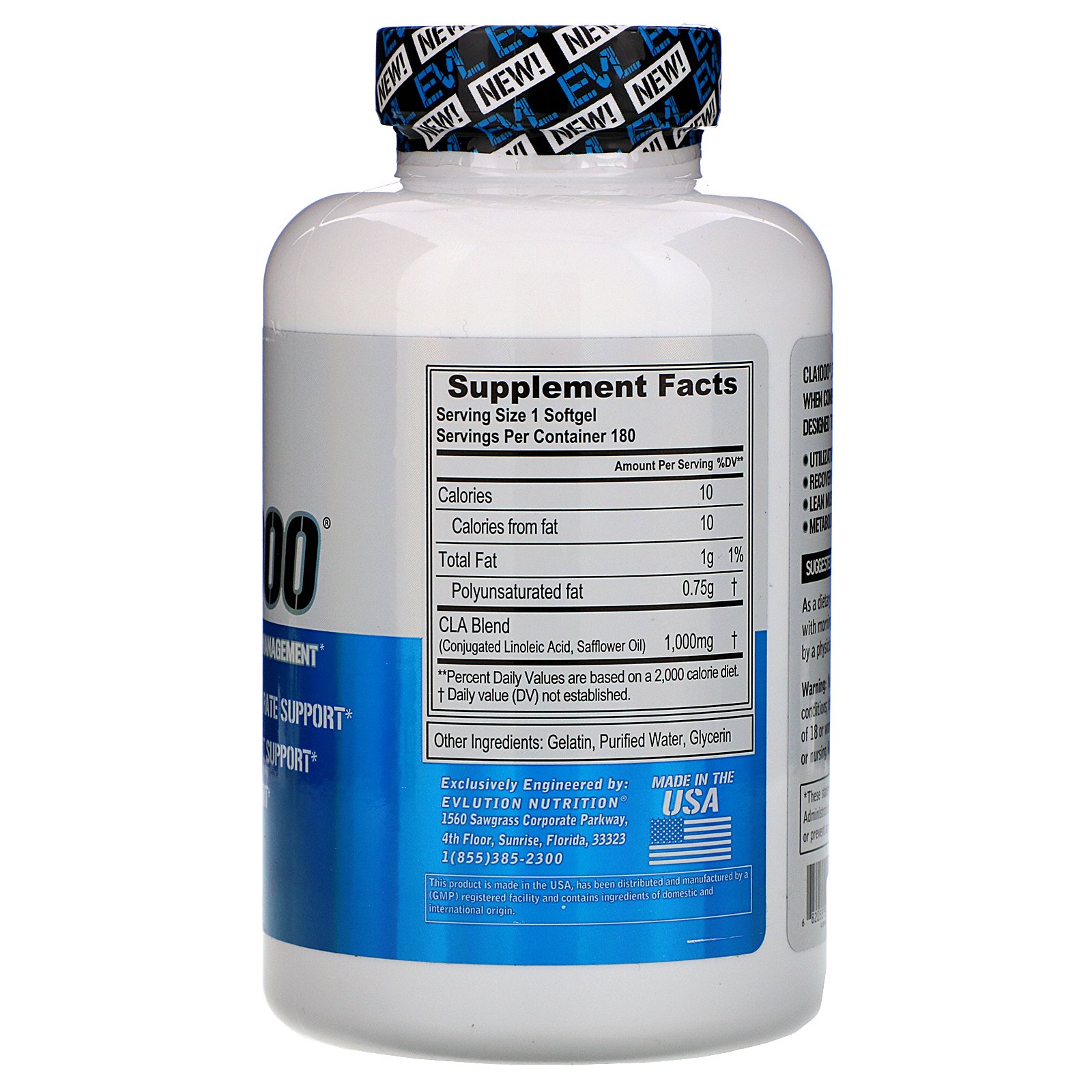 Comprar EVLution Nutrition, CLA1000, Stimulant Free Weight Management, 180 Softgels - Imagem 2
