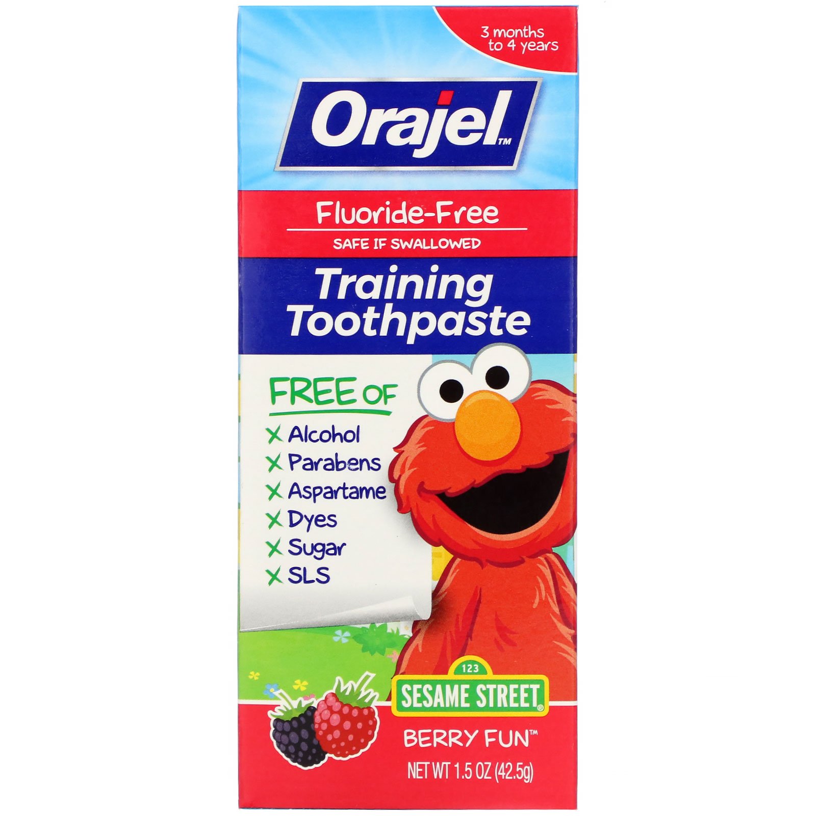Comprar Orajel, Elmo Training Toothpaste, Fluoride-Free, 3 Months to 4 Years, Berry Fun, 1.5 oz (42.5 g) - Imagem 2