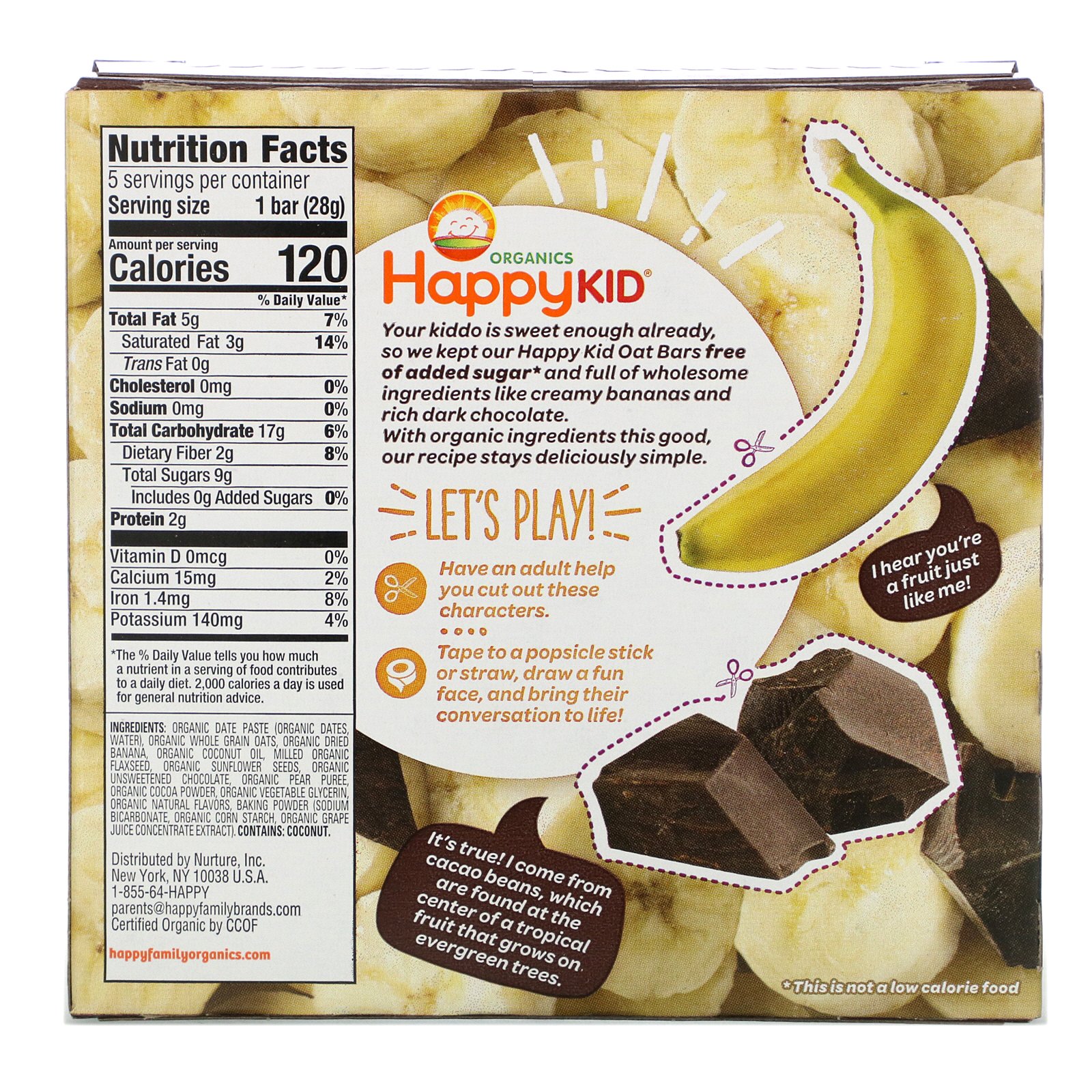 Comprar Happy Family Organics, Happy Kid, Banana + Chocolate, Barra de Fruta e Aveia 5 Barras, 28 g Cada - Imagem 2