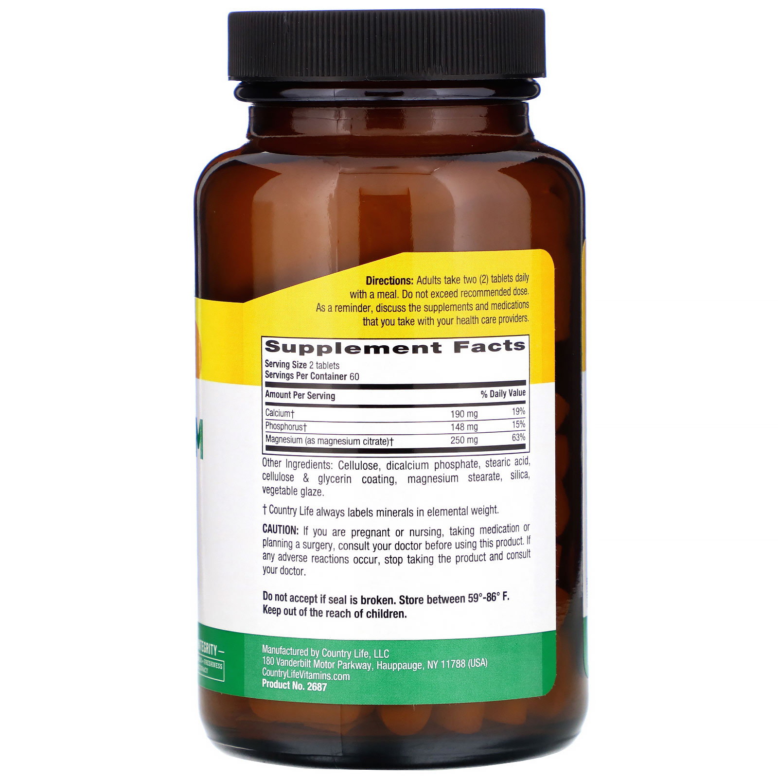 Comprar Country Life, Citrato de Magnésio, 250 mg, 120 Comprimidos - Imagem 2