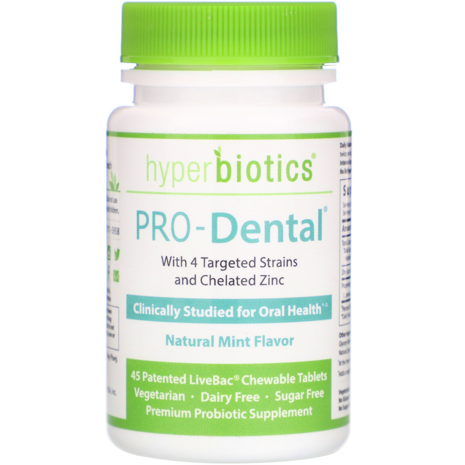 Comprar Hyperbiotics, PRO-Dental, sabor natural de menta, 45 Comprimidos Mastigáveis LiveBac Patenteados