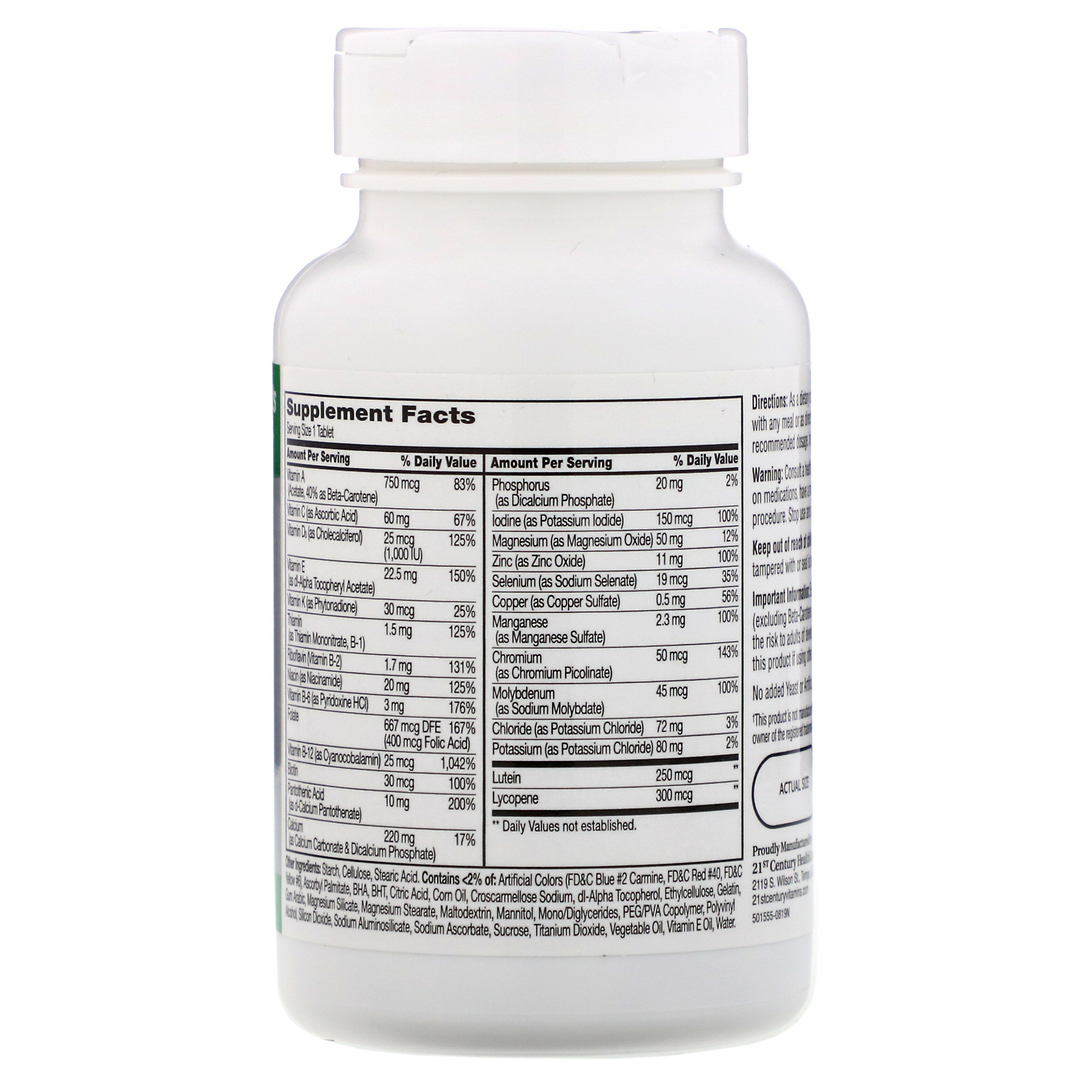 Comprar 21st Century, Sentry Senior, Multivitamin & Multimineral Supplement, Adultos Acima de 50 anos, 125 Comprimidos - Imagem 2