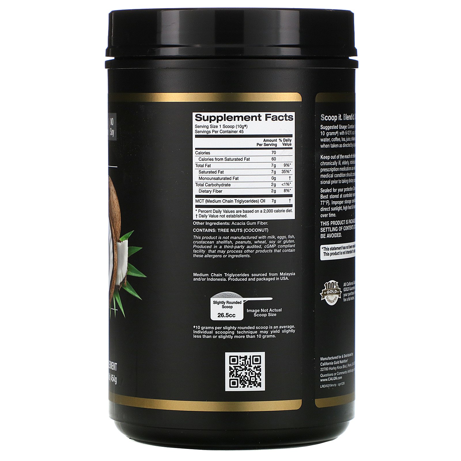 Comprar California Gold Nutrition, TCM em Pó, Coco e Fibras Prebióticas de Acácia, 16 oz (454 g) - Imagem 2