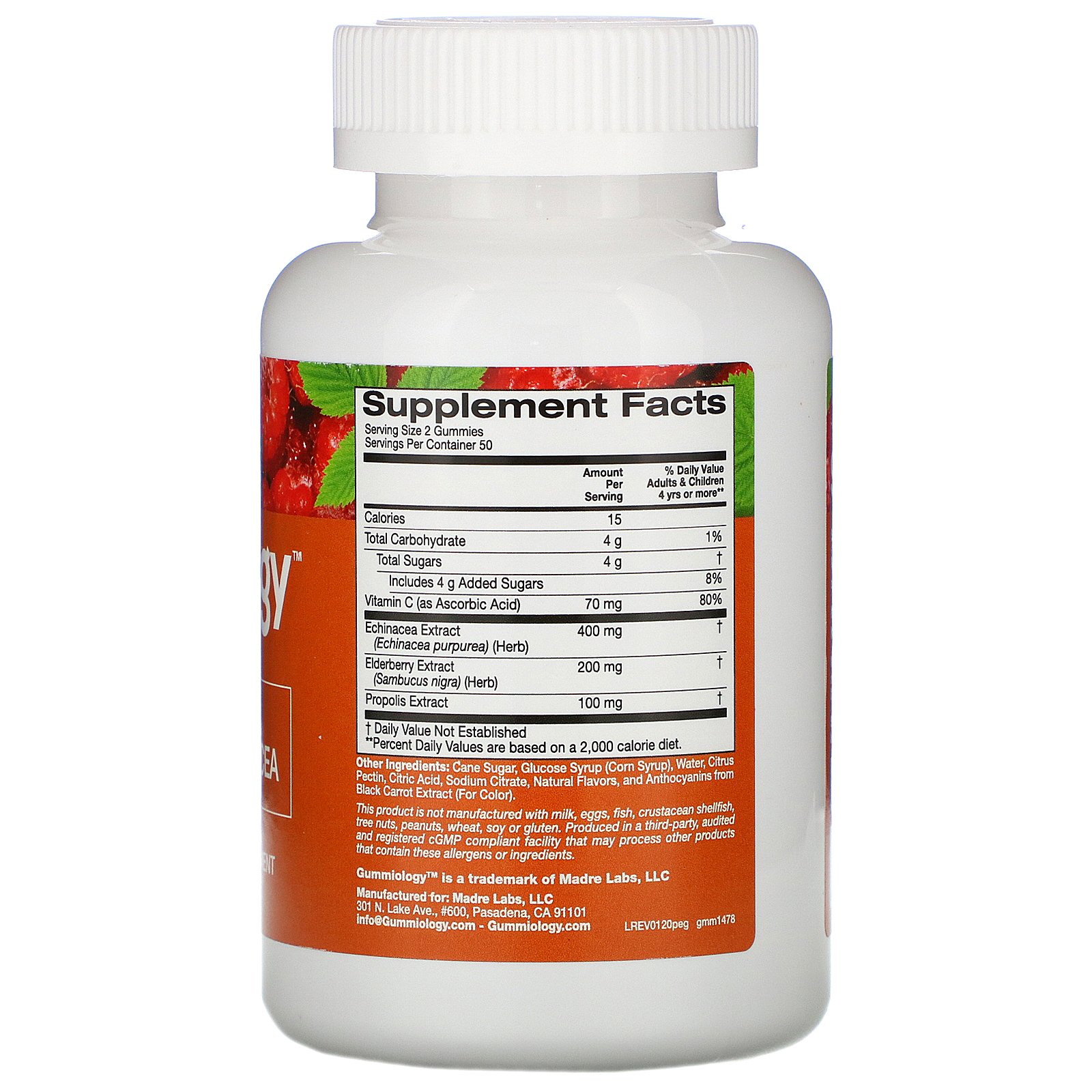 Comprar Gummiology, Gomas para adultos Gummiology, Gomas de Própolis e Equinácea, Sem gelatina, Sabor natural de framboesa, 100 Gomas vegetarianas - Imagem 2