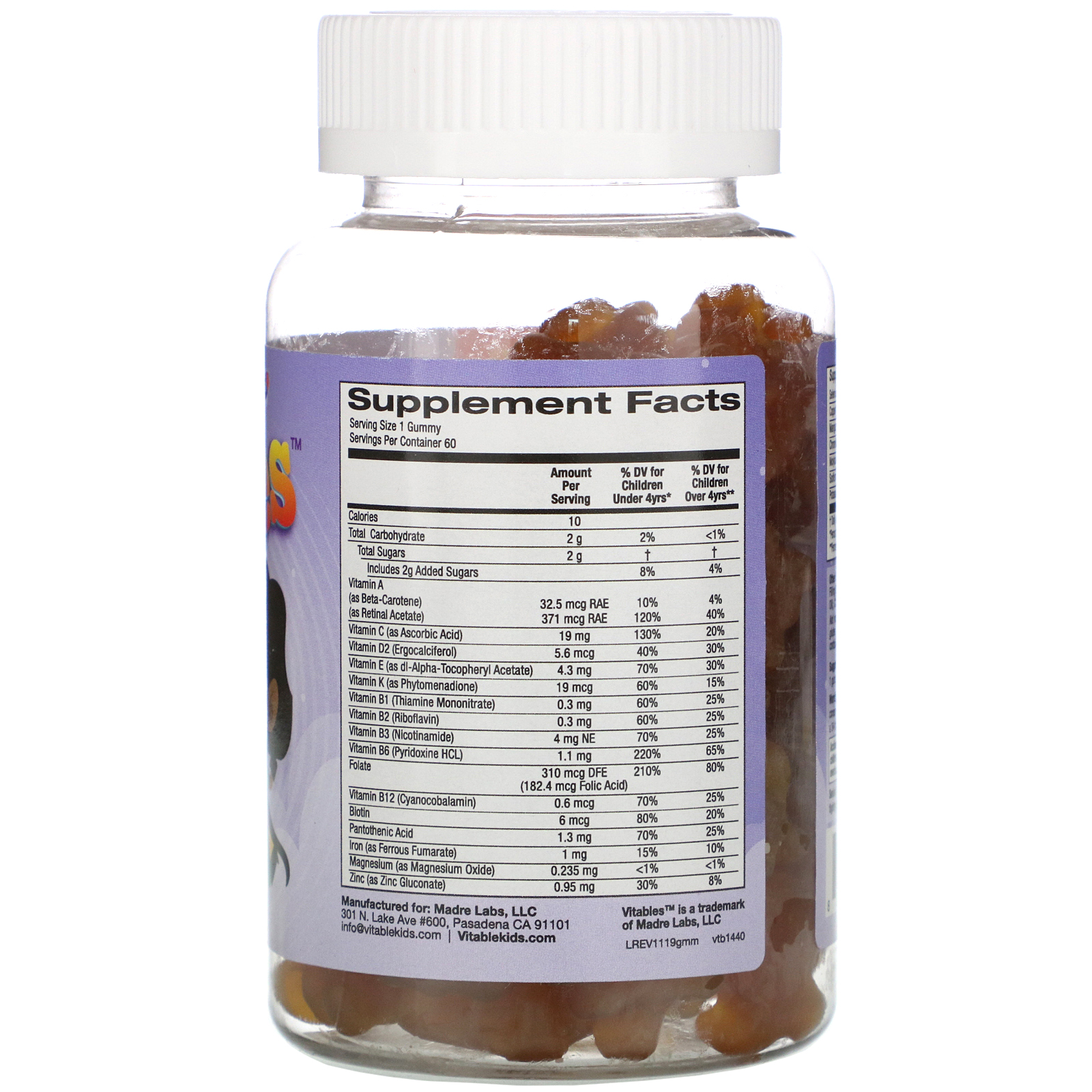 Comprar Vitables, Goma Mega Multivitamínica para Crianças, Sem Gelatina, Sabor Framboesa, 60 Gomas Vegetarianas - Imagem 2