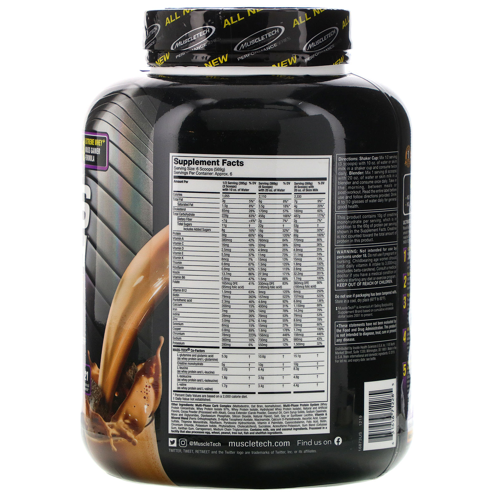 Comprar Muscletech, Mass Tech Extreme 2000, Brownie Triplo de Chocolate, 3,18 kg (7,00 lb) - Imagem 2