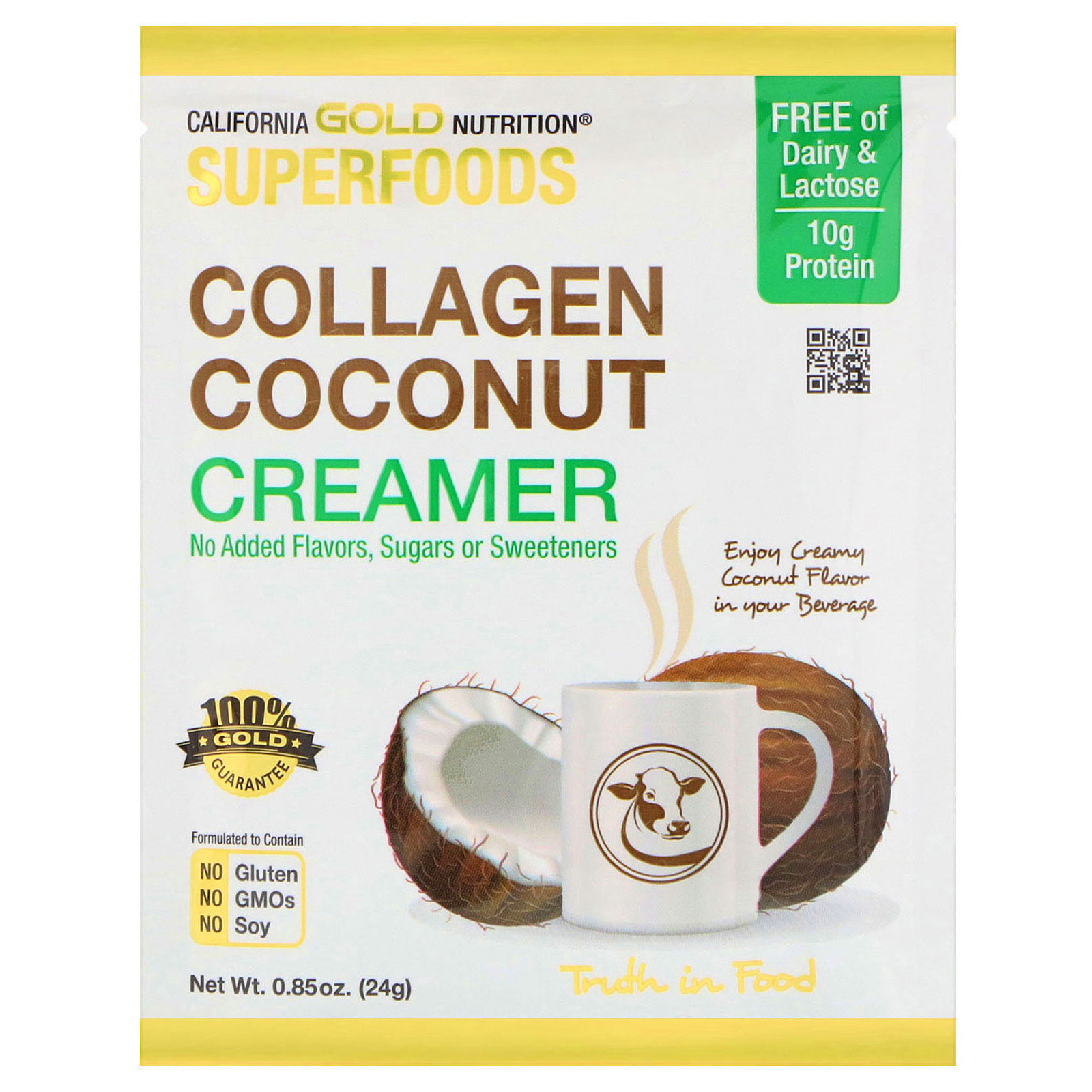 Comprar California Gold Nutrition, Superfoods, Creme de Coco com Colágeno, Sem Açúcar, 12 Pacotes de 0,85 oz (24 g) cada - Imagem 3
