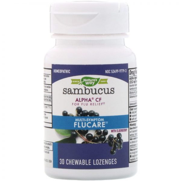 Comprar Nature's Way, Sambucus Cuidado de Gripe, Alívio da Gripe com Multi-Sintomas, Pastilhas de Sabugueiro, 30 Tabletes Mastigáveis - Imagem 4
