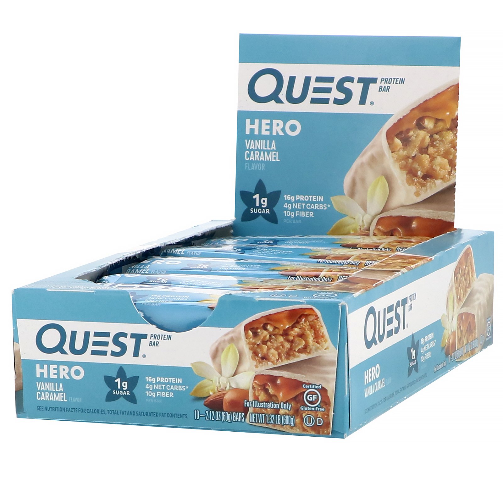 Comprar Quest Nutrition, Hero Barra de Proteínas, Caramelo e Baunilha, 10 Barras, 60 g (2,12 oz) Cada