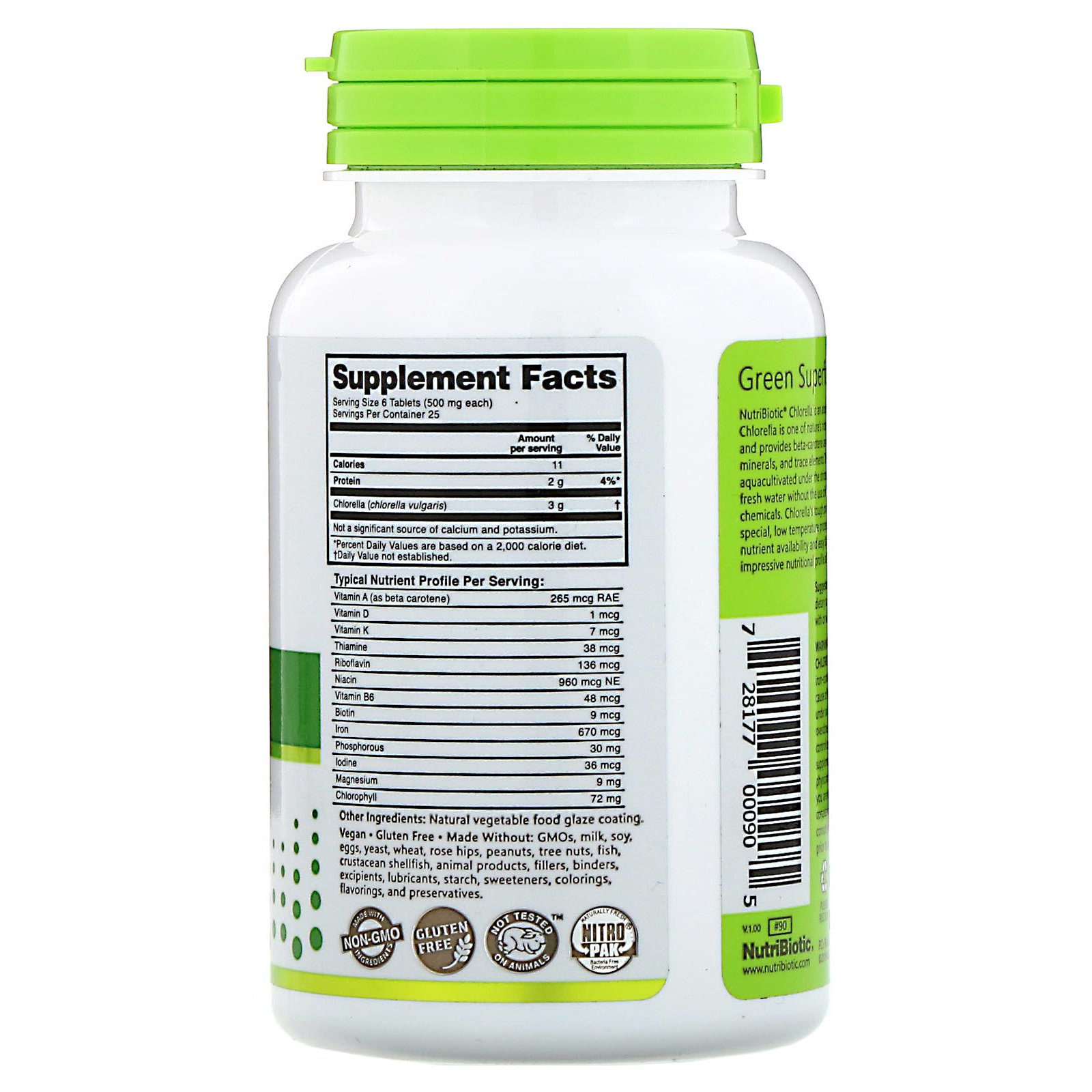 Comprar NutriBiotic, Super Greens, Chlorella, 500 mg, 150 Vegan Tablets - Imagem 2