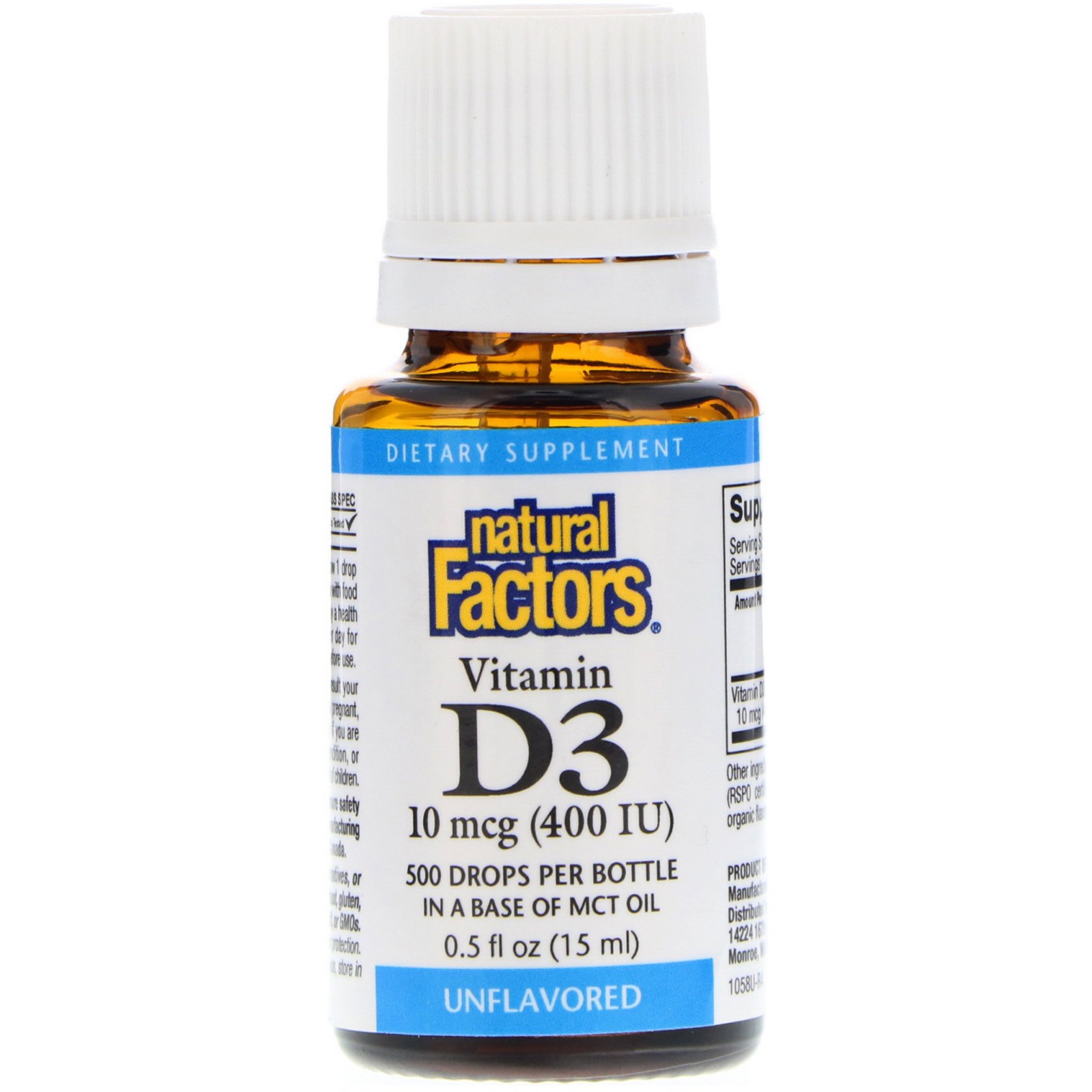 Comprar Natural Factors, Vitamina D3, Gotas, Sem Sabor, 400 UI, 15 ml (0,5 fl oz) - Imagem 3
