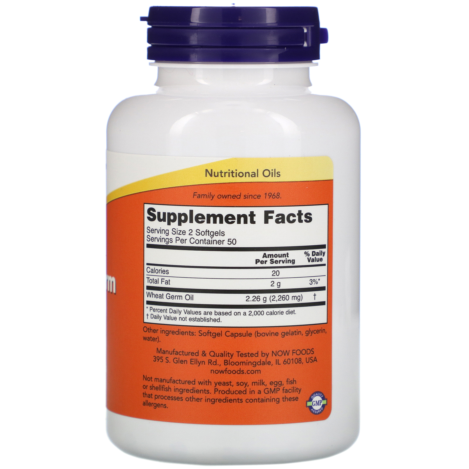 Comprar Now Foods, Wheat Germ Oil, 1,130 mg, 100 Softgels - Imagem 2