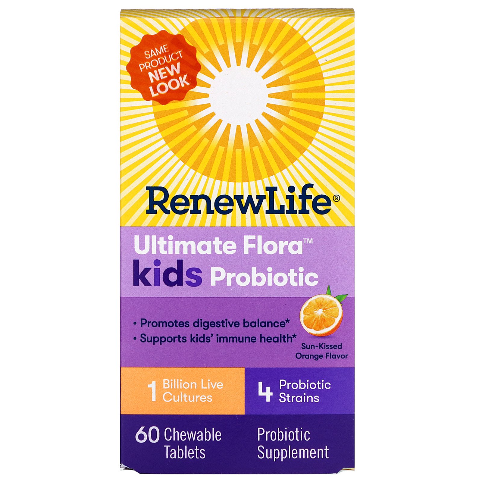 Comprar Renew Life, Ultimate Flora Kids Probiotic, Sun-Kissed Orange Flavor, 1 Billion Live Cultures, 60 Chewable Tablets