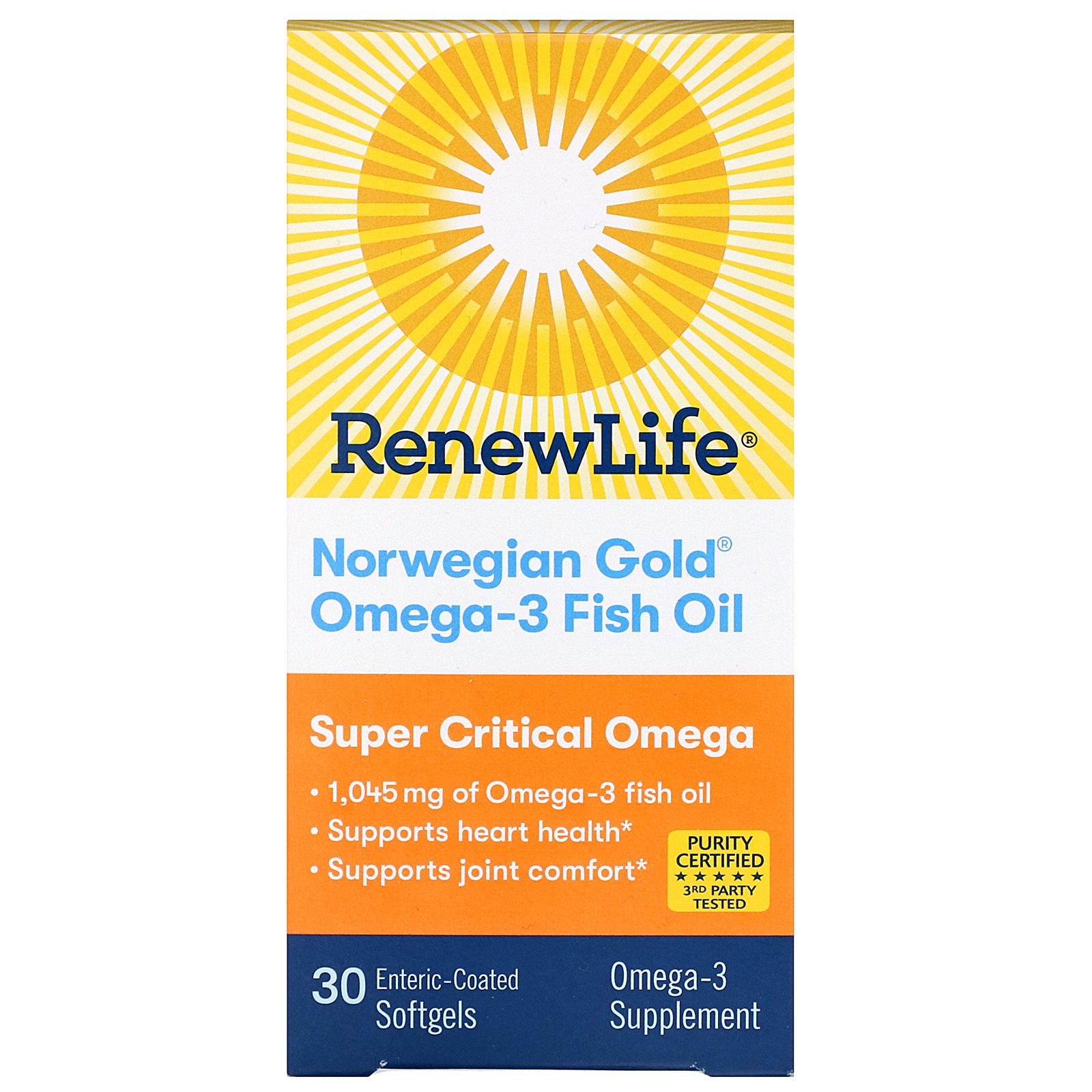 Comprar Renew Life, Norwegian Gold Omega-3 Fish Oil, 1,045 mg, 30 Enteric-Coated Softgels