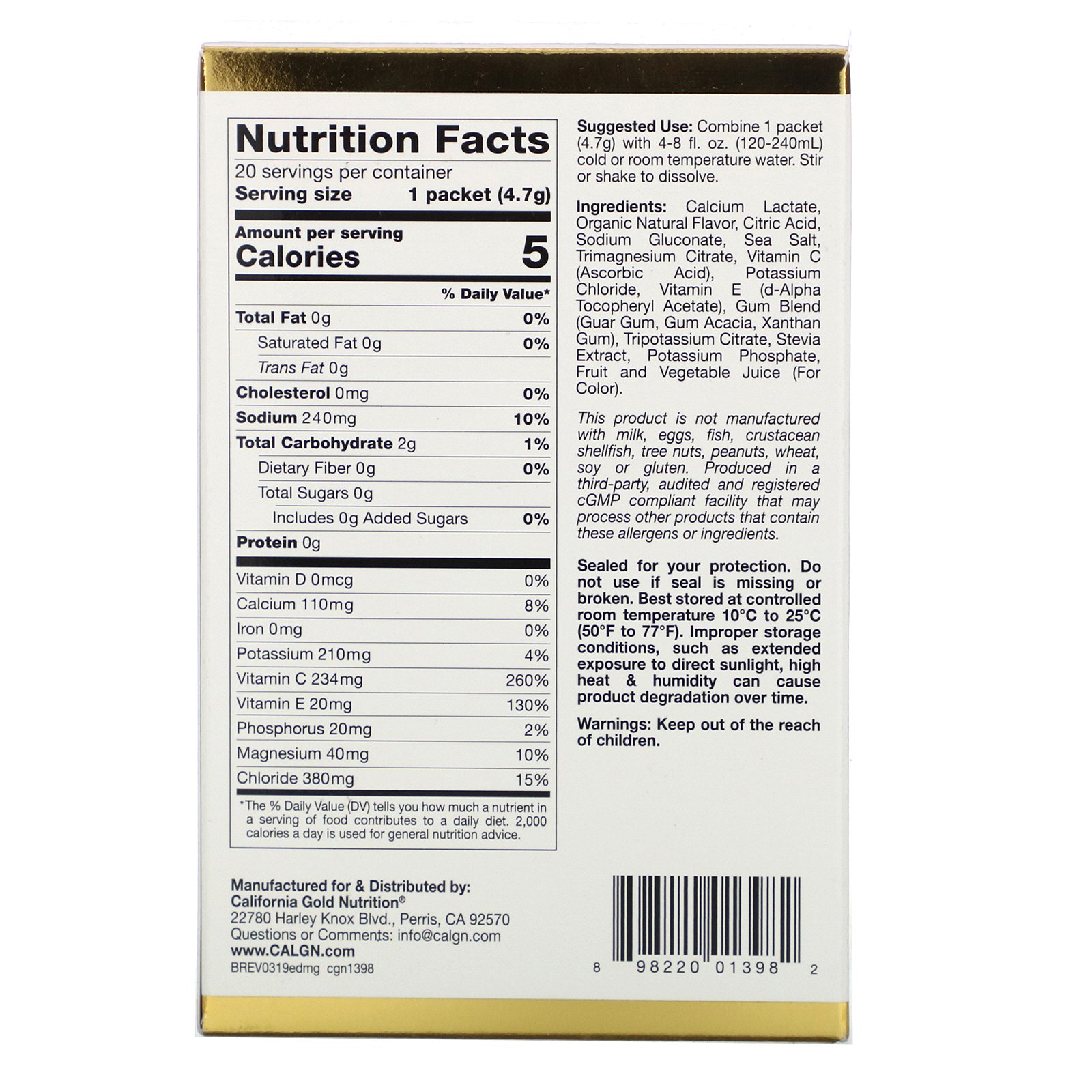 Comprar California Gold Nutrition, HydrationUP, Mistura de Bebida com Eletrólitos, Uva, 20 Pacotes, 0,17 oz (4,7 g) Cada - Imagem 2