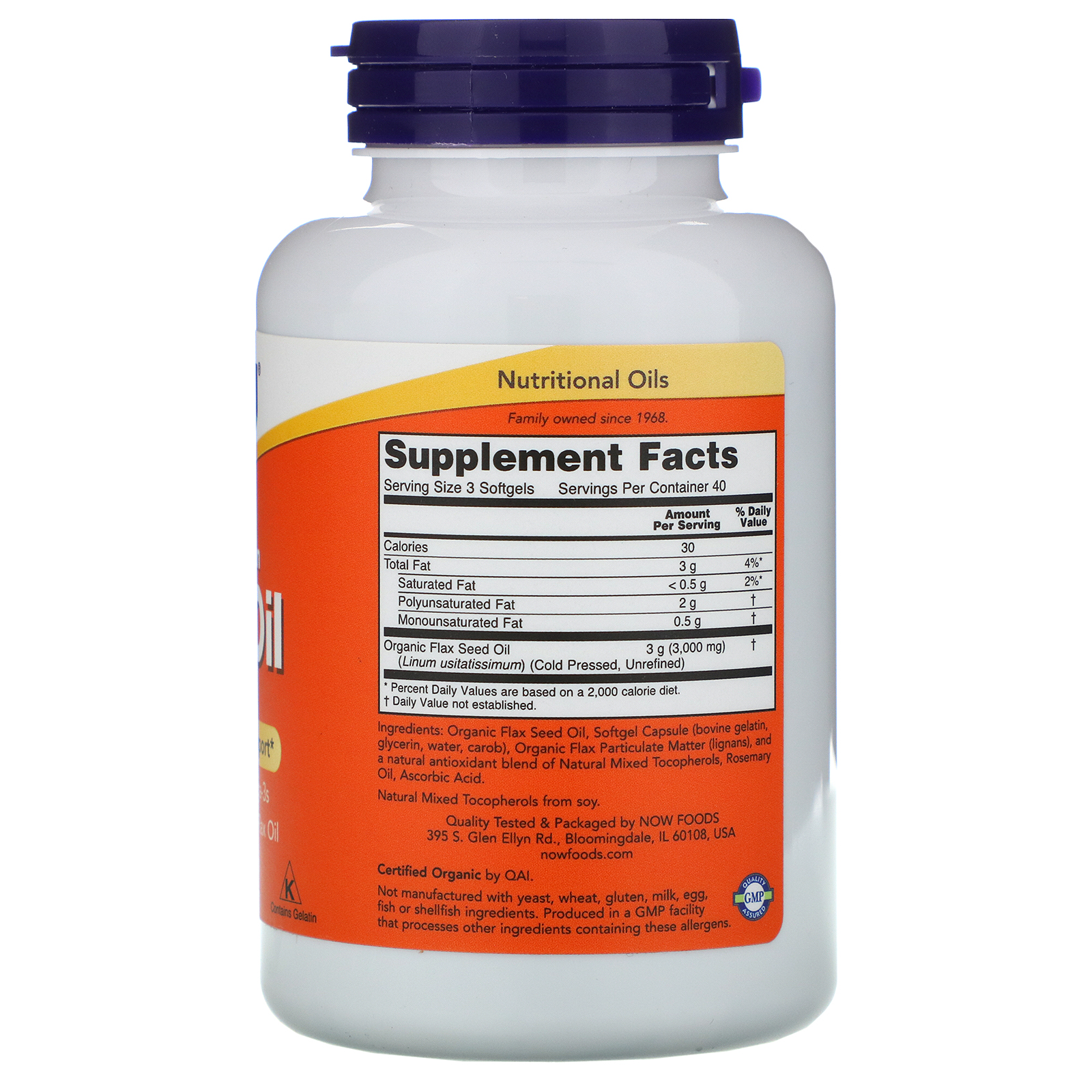 Comprar Now Foods, Óleo de Linhaça com alto nível de lignana, Orgânico Certificado, 1000 mg, 120 cápsulas gelatinosas - Imagem 2