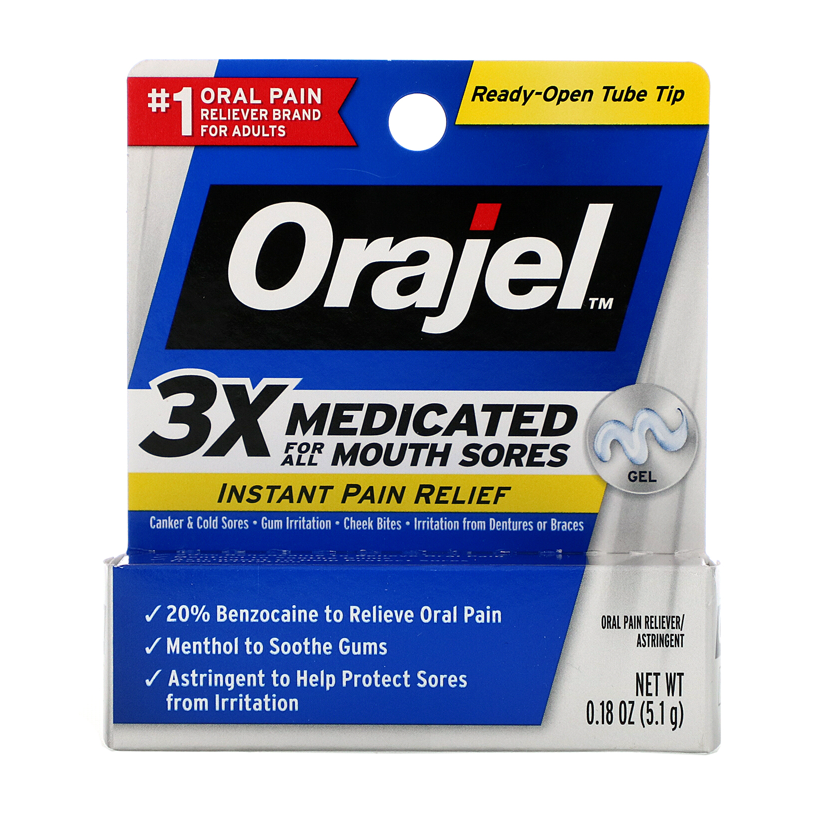 Comprar Orajel, Instant Pain Relief Gel, 3X Medicated For All Mouth Sores, 0.18 oz (5.1 g)