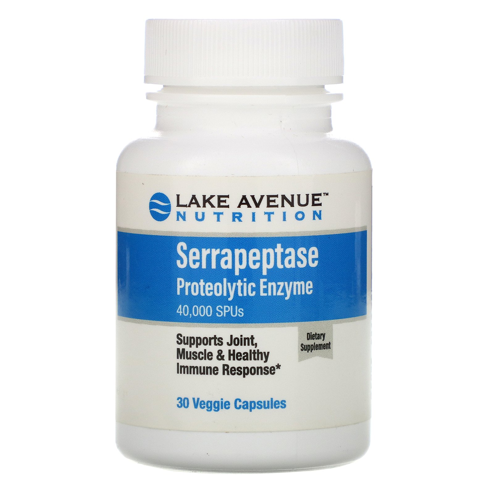 Comprar Lake Avenue Nutrition, Serrapeptase, Enzima Proteolítica, 40.000 SPUs, 30 Cápsulas Vegetais