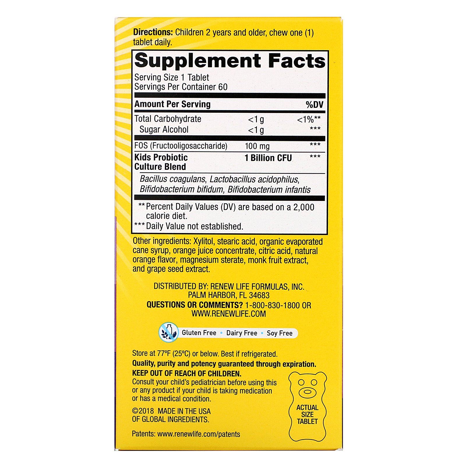 Comprar Renew Life, Ultimate Flora Kids Probiotic, Sun-Kissed Orange Flavor, 1 Billion Live Cultures, 60 Chewable Tablets - Imagem 2
