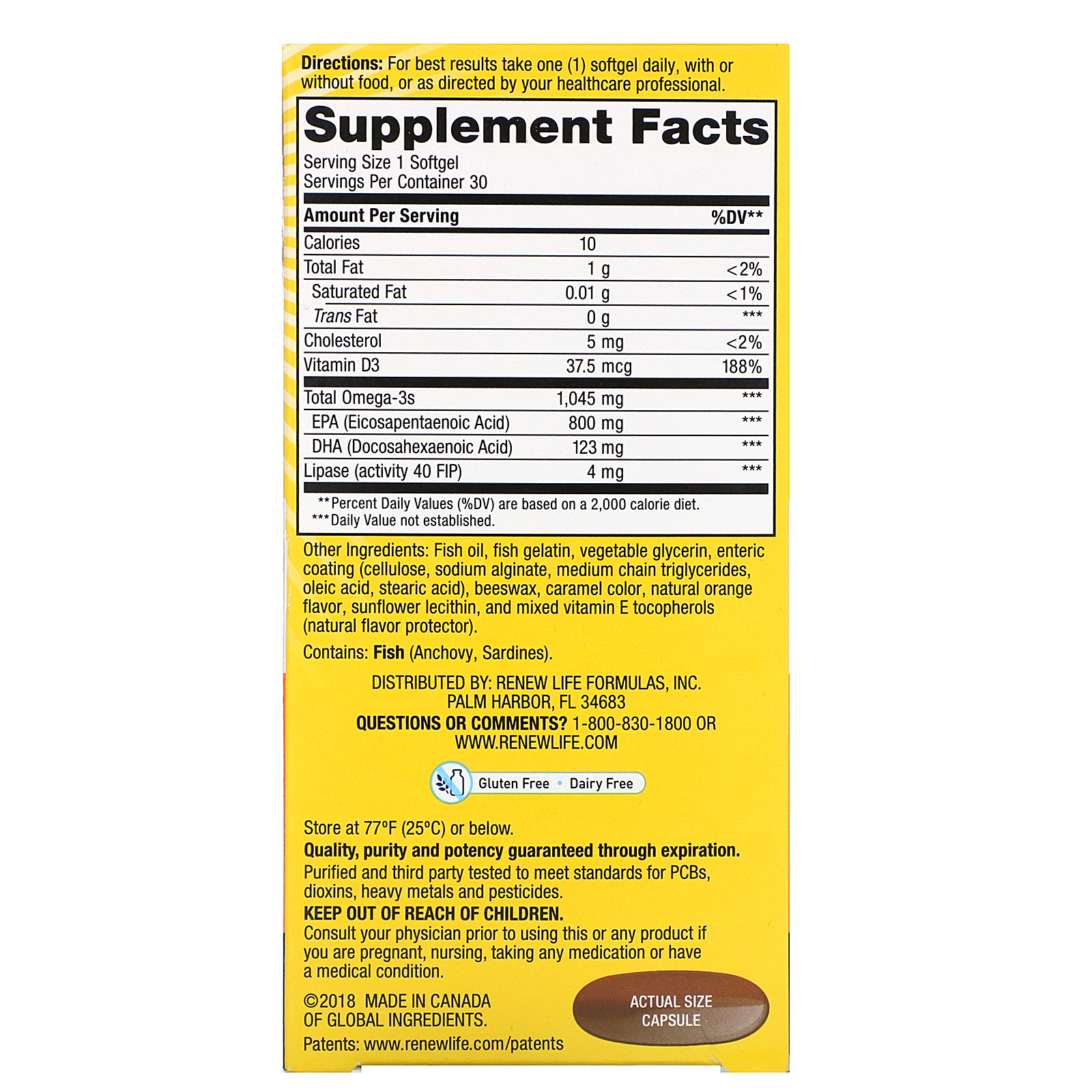 Comprar Renew Life, Norwegian Gold Omega-3 Fish Oil, 1,045 mg, 30 Enteric-Coated Softgels - Imagem 2