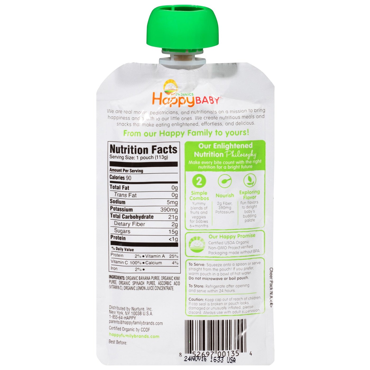 Comprar Happy Bebê Orgânico Bebê Food Stage 2 Combos simples banana e kiwi 16-3,5 Bolsas oz - Imagem 2