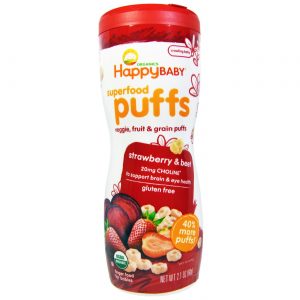 Comprar Happy Baby, Super Alimentos Puffs - Sabor Morango - 6 Garrafas com 60g