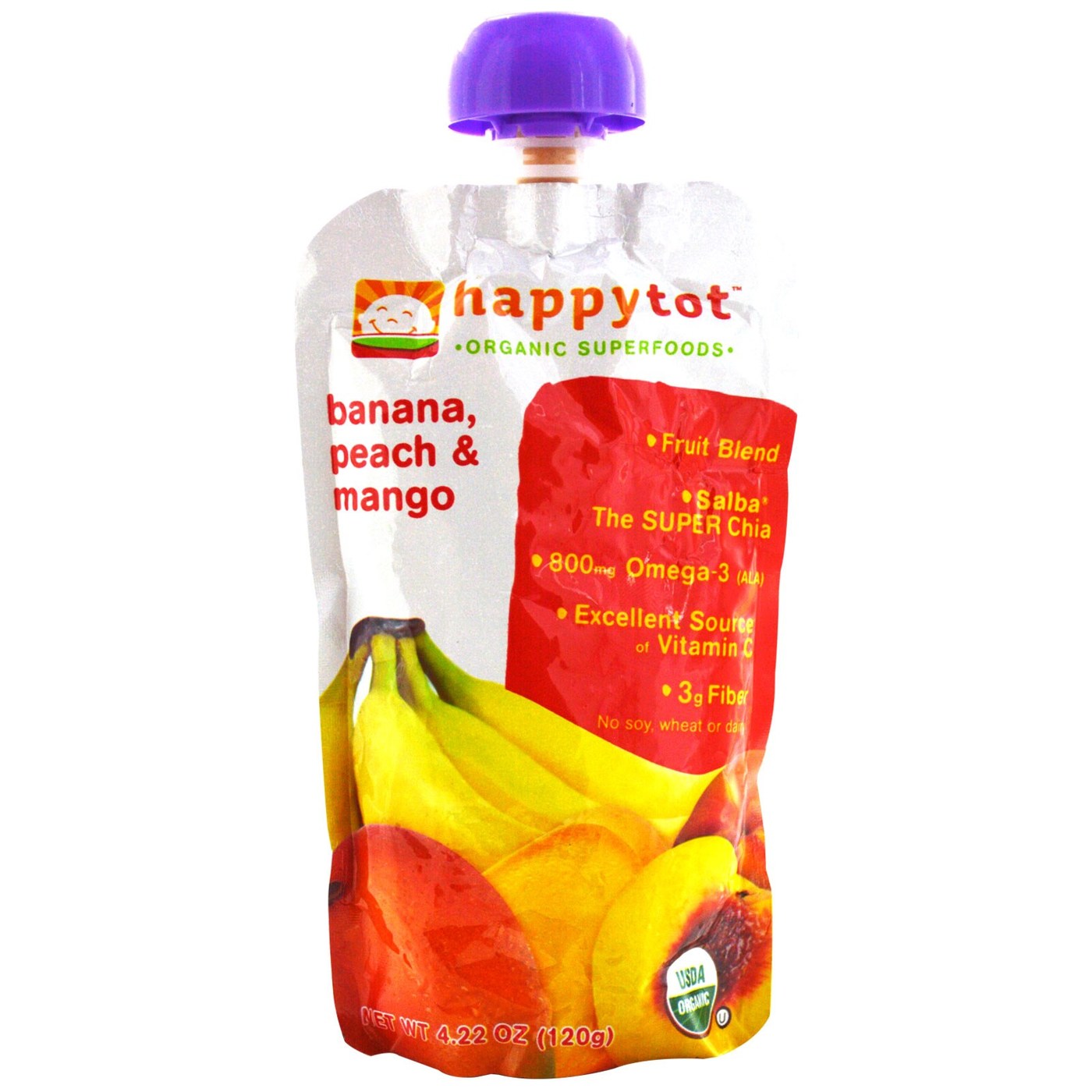Comprar Happy Tot Orgânico superaLimantos Frutas e Vegetais Mistura Banana, Pêssego e Manga 16-4,22 Bolsas oz