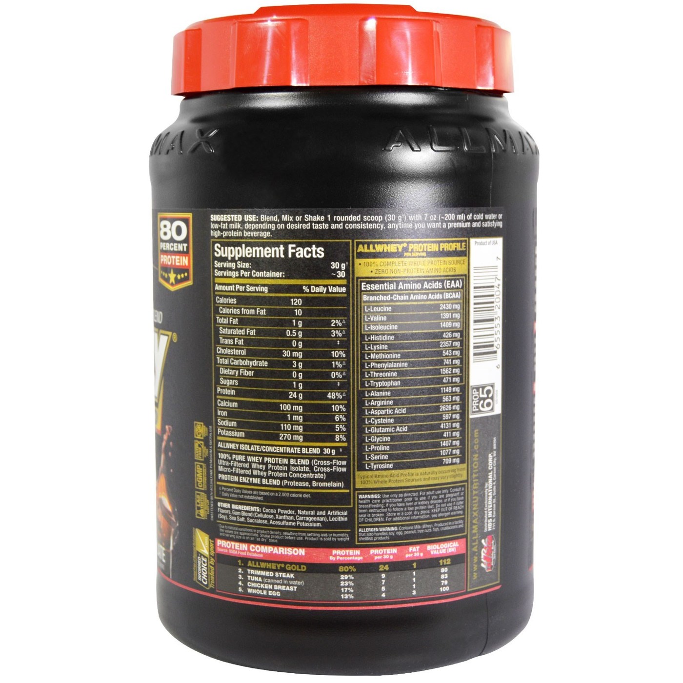 Comprar AllMax Nutrition Allwhey Gold, Chocolate - 32 oz - Imagem 2