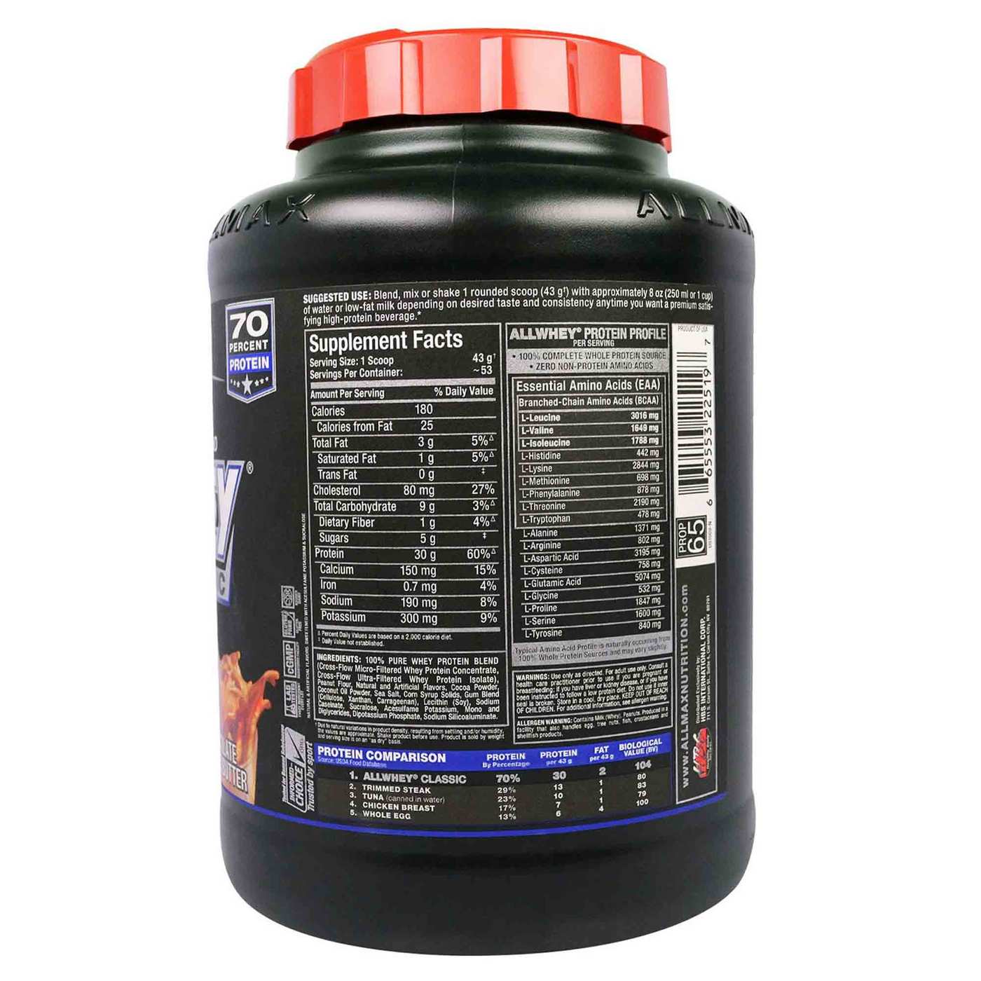 Comprar AllMax Nutrition Classic AllWhey, Manteiga de amendoim de chocolate - 80 oz - Imagem 2