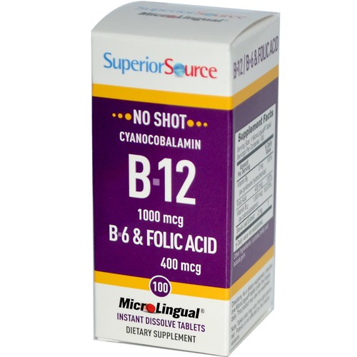 Comprar Superior Source, No Shot B12 Cianocobalamina 1,000 mcg com B6 e Ácido Fólico - 100 Tabletes