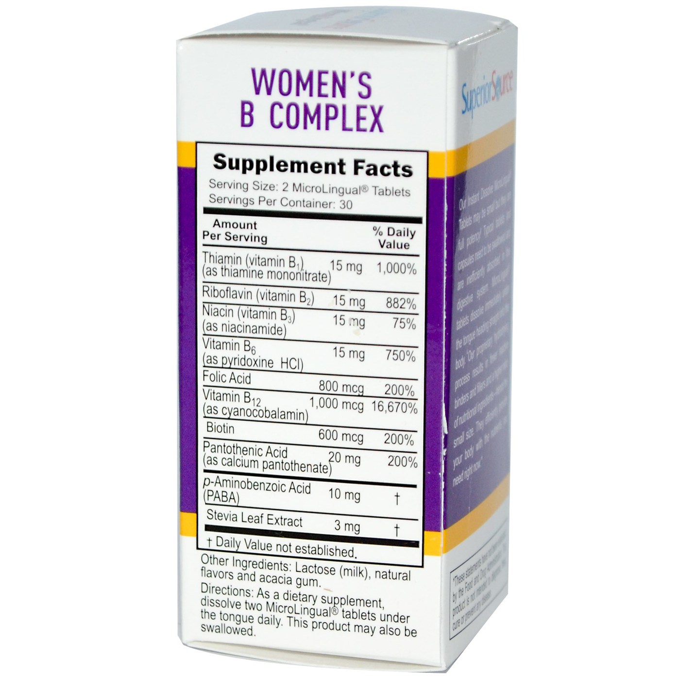 Comprar Superior Source, Complexo B Para Mulheres - 60 Tabletes - Imagem 2