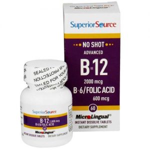 Comprar Superior Source No Shot Advanced B12 2000 mcg/B6/Folic Acid 600 mcg - 60 Tabletes